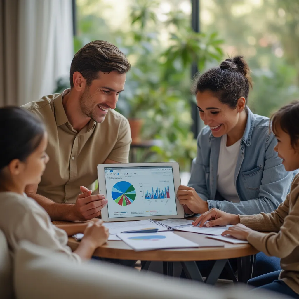 Consultor financeiro em reunião com família