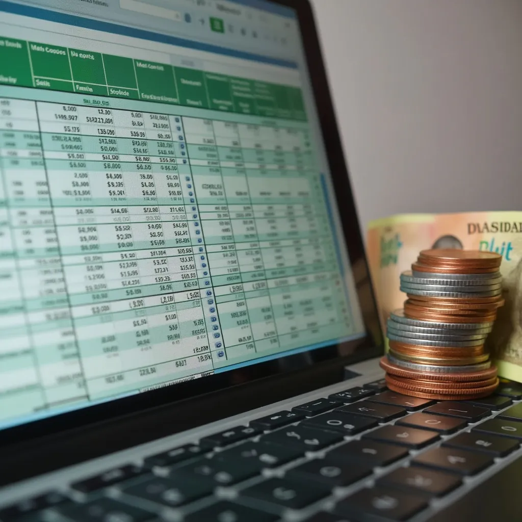 Planilha de orçamento familiar com moedas brasileiras